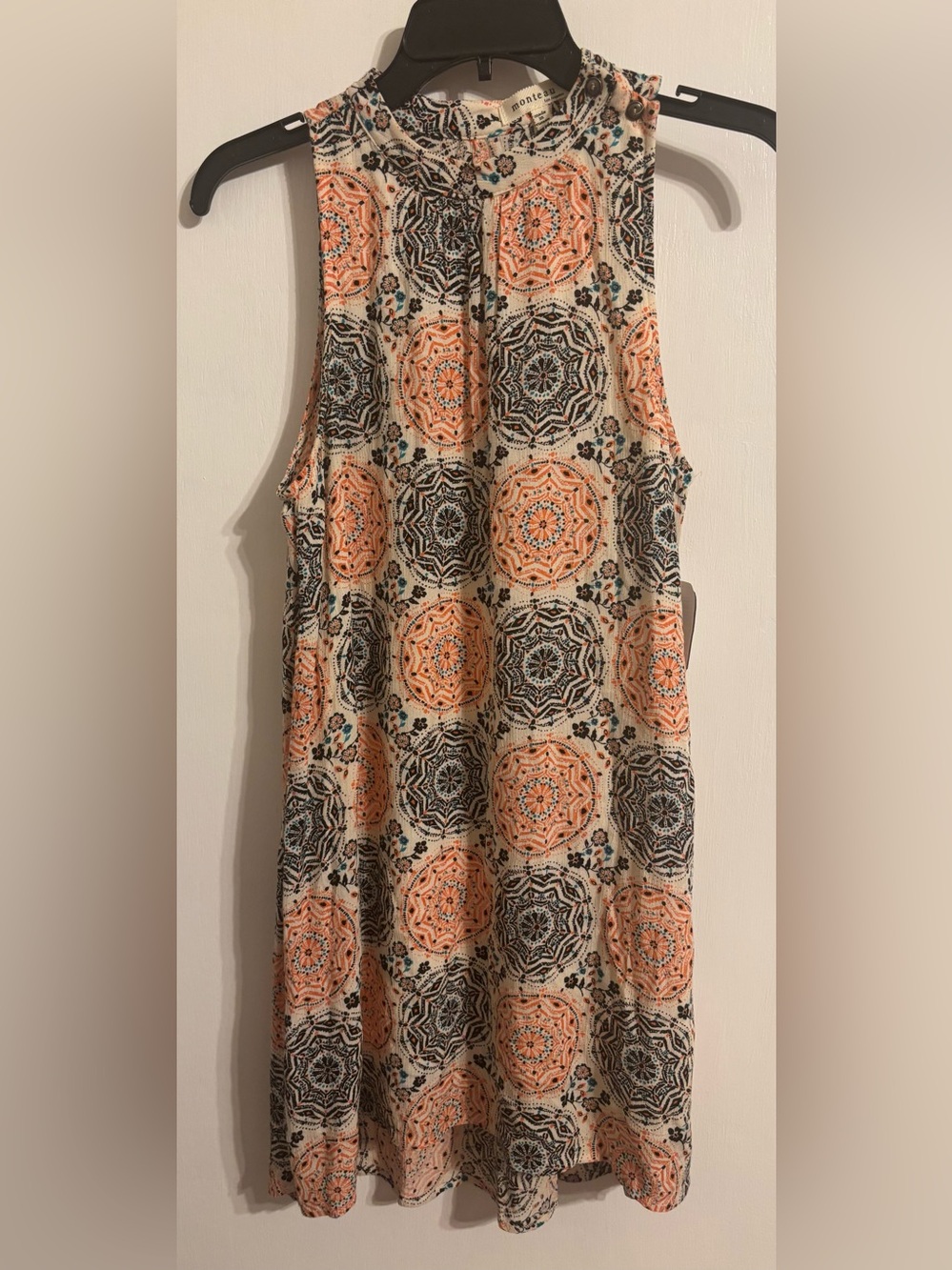 Monteau Peach and Black Printed Sleeveless Tank
